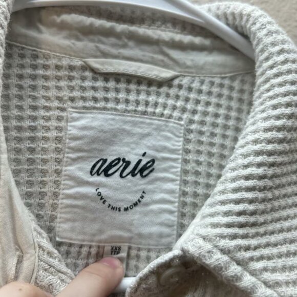 Aerie Shacket Womens XXS Waffle Knit Button Down Thermal Long Sleeve Oversized - Picture 3 of 4